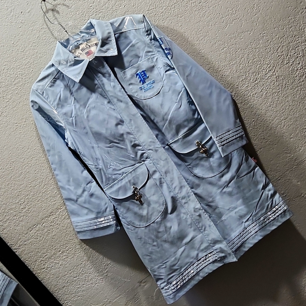 U.S. POLO ASSN WOMAN'S LIGHT BLUE PLASTIC RAIN COAT JACKET WIND BREAKER size S